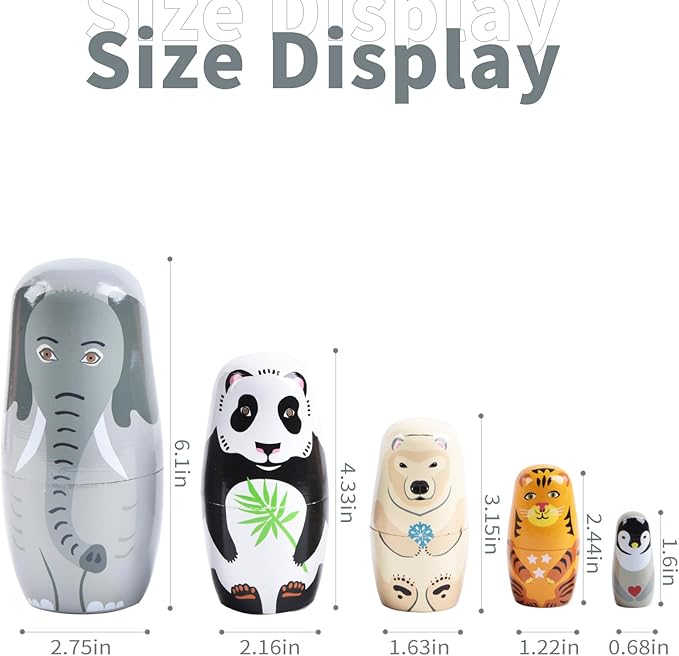 Nesting Dolls, 5Pcs 6" Tall Russian Nesting Dolls, Handmade Matryoshka for Kids, Wooden Stacking Toys for Christmas Home Wedding Party Decorations (Elephant)