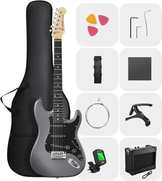 DONNER DST-80 Electric Guitar 39” Beginner Electric Guitar Kit with Amp, Classic SSS Pickup Complete with Gig Bag, Tuner, Capo, Strap, Picks, and Free Online Lessons
