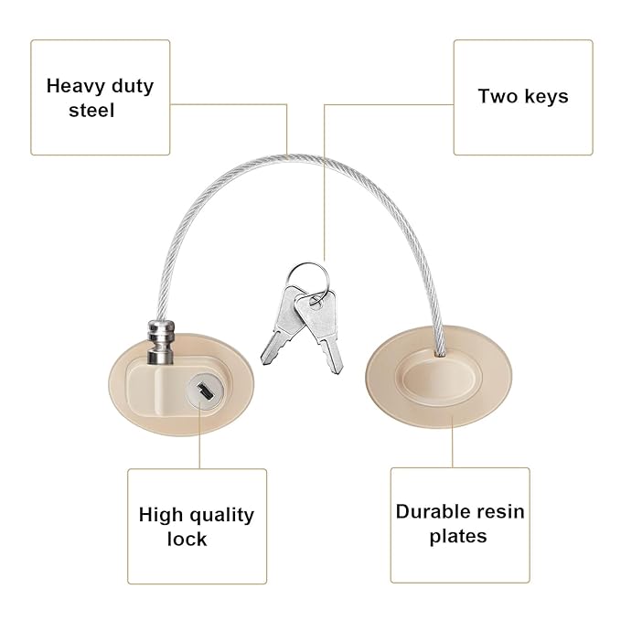 Hotop 4 Pack Cabinet Locks with Keys Mini Fridge Refrigerator Locks for Kids Toddlers Self Adhesive Child and Baby Proofing Safety for Deep Freezer Drawers Doors Latch(Light Brown)