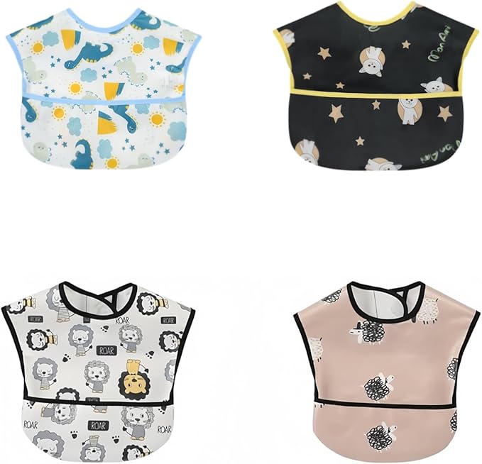 Baby bibs Waterproof Toddler bib - Feeding bib with Pocket for Infant Boy Girl Washable 6-36M