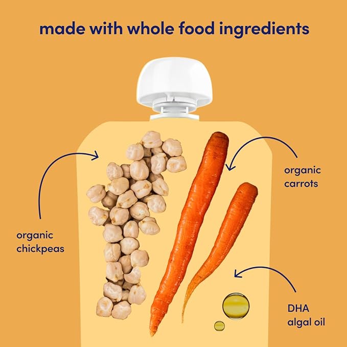 Cerebelly Baby Food Pouches, Veggie Purees for Toddlers, No Added Sugar, Fiber, Non-GMO, 4 Ounce BPA-Free, Carrot Chickpea, 18 Count