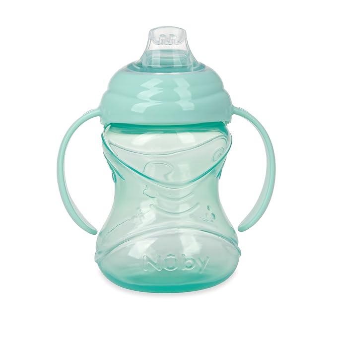 Nuby 3 Piece No-Spill Grip N’ Sip Cup with Soft Flex Spout, 2 Handle with Clik It Lock Feature, Neutral,10 Ounce