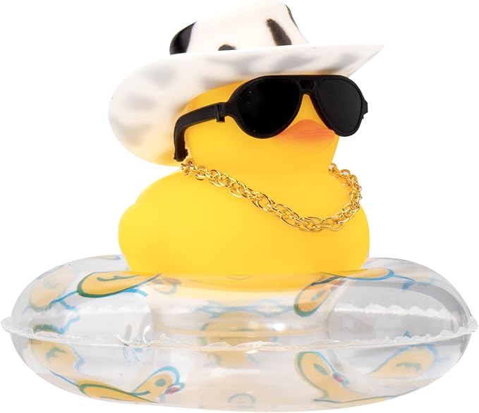 wonuu Car Rubber Duck, Yellow Duck Decoration Dashboard with Sun Hat Swim Ring Necklace Sunglasses for Car Dashboard Decorations
