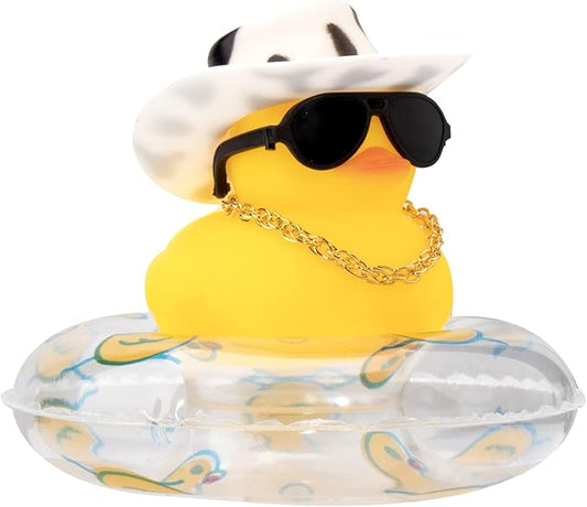 wonuu Car Rubber Duck, Yellow Duck Decoration Dashboard with Sun Hat Swim Ring Necklace Sunglasses for Car Dashboard Decorations