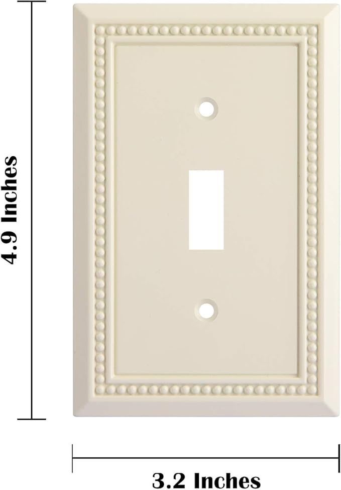 Henne Bery Sunken Pearls Heavy Duty Decorative Wall Plate Switch Plate Outlet Cover, Durable Solid Zinc Alloy (Single Toggle 3PK, Light Almond)