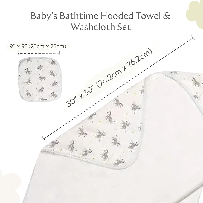 Bamboo Viscose Baby Hooded Towel & Washcloth Set for Babies and Toddlers, Soft & Absorbent, 70% Viscose from Bamboo, 30% Cotton Muslin - Imported (Zebra)