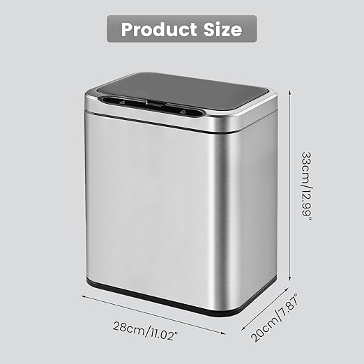 ELPHECO Stainless Steel Office Trash Can Motion Sensor Garbage Can Touchless Smart Trash Can Automatic Waste Bin for Kitchen, Office, Bathroom (Silver, 3.5 Gallons)