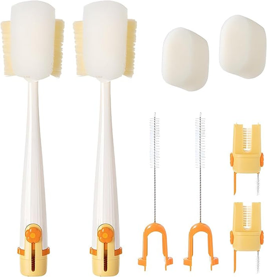 5 in 1 Bottle Cleaning Brush, Multifunctional Water Bottles Cleaner Brushs Portable Bottle and Lid Cleaning Brush Tool, Straw Cleaner Brushs for Baby Bottles Tumblers Glass Cups (2, White)