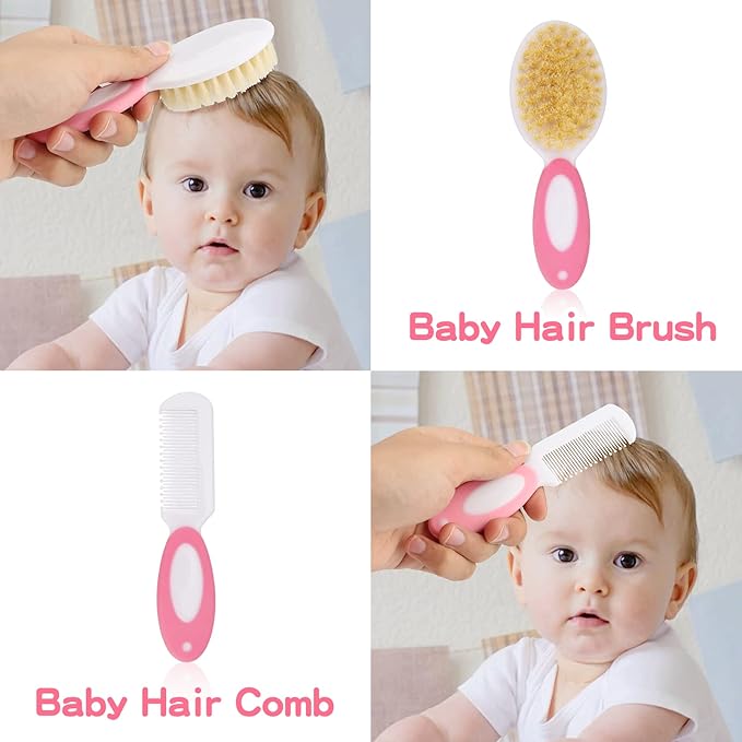 Baby Grooming Kit，Infant Safety Care Setwith Hair Brush Comb Nail Clipper Nasal Aspirator, Baby Essentials Kit for Newborn Girls Boys (14 PC-Pink Kit)
