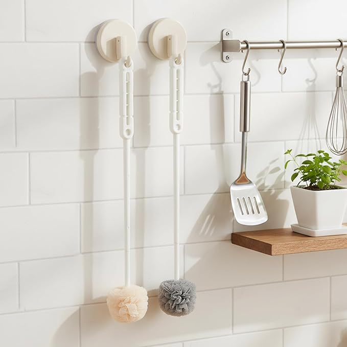 360° Flexible PP Bottle Brush – 13.3" Long Handle Narrow Bottle Cleaning Brush for Baby Bottles, Water Bottles, Sports Bottles & Travel Mugs, Includes 2 Hooks, 2 Pack, Gray & White