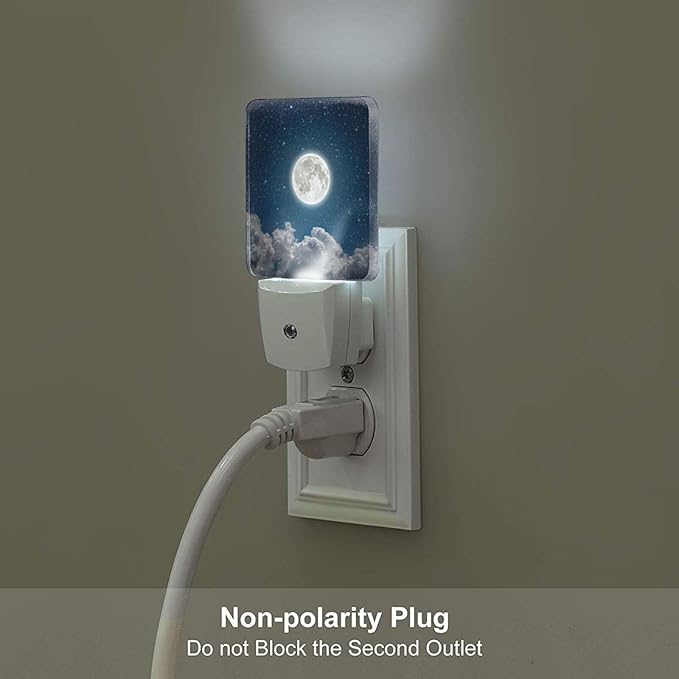 Starry Sky and Moon Night Light,Plug Into Wall Decor for Stairway,Hallway,Kitchen,Dusk to Dawn Sensor Nightlights for Boys/Girls/Women/Men Room Gifts