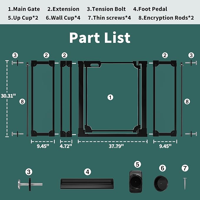 Clear Baby Gate for Stairs,48.42-57.08" Wide, Auto Close Acrylic Pet Gate, Pressure Mounted Clear Dog gate for Doorways, Safety Baby Gate, Indoor, Hallway, Kitchen,Black