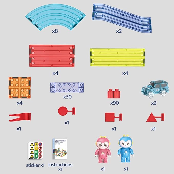 UNIQUE KIDS Race Car Track Building Block Educational Toy Set | Magnetic Tiles Magnet Playset | STEM Learning Construction Kit | Hand-Eye Coordination | Brain Development | 154 PCS