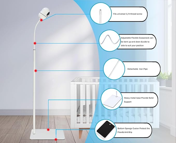 GUCHO Baby Monitor Mount Floor Stand Holder Compatible with Hellobaby HB6550/HB65/HB6339/HB40/HB6081/HB66/HB6351,Infant Optics DXR-8/8 Pro,Nanit,OKAIDI,Universal Flex Stand Baby Camera Mount