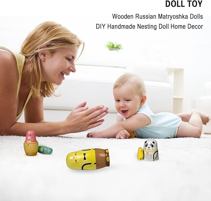 Tphon Nesting Dolls Wooden Russian Matryoshka Dolls for Toddlers Kids Handmade Toys Stacking Doll Set for Children Christmas Birthday Decoration Halloween Wishing Gift