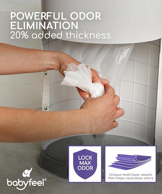 Babyfeel Refills Compatible with DEKOR MINI Diaper Pails | 4 Pack | Exclusive 20% Extra Thickness | Diaper Pail Refills with Powerful Odor Elimination | Powder Scent | Holds up to 1320 Diapers