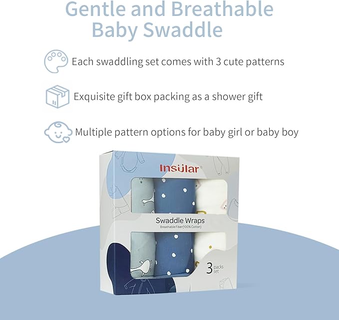 insular Baby Swaddle Wrap, Swaddle Blanket for Newborn and Infant, Adjustable Velcro Swaddling Set for Boy and Girl, Soft Cotton Baby Sleep Sack 3 Pack, Duck, Medium(3-6M)