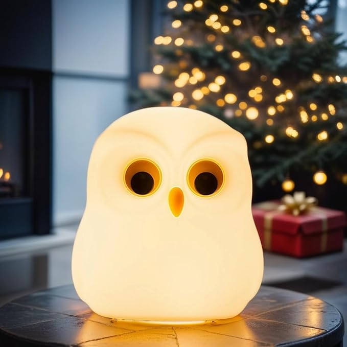Cute Owl Kids Night Light,USB Rechargeable Cute Animal Lamps,Creative Feeding Light at Night LED Color Changing Soft Silicone Lamp Christmas Bedside Lamp Kawaii Children Room Desk Decor Birthday Gifts