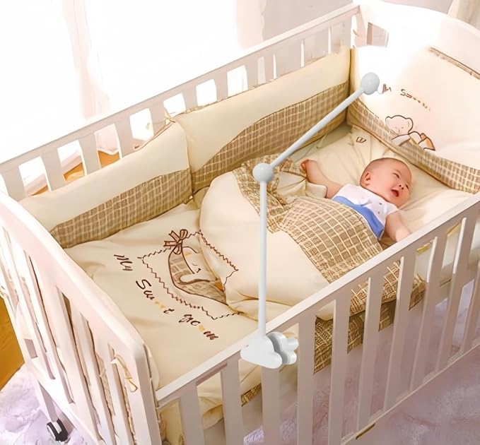 Baby Crib Mobile Arm,27.2 Inches Wooden Baby Mobile Hanger for Crib,Adjustable Mobile Arm for Crib Cot Bed Bassinet Wind Chimes Bed Bell Nursery Cloud Design (White)