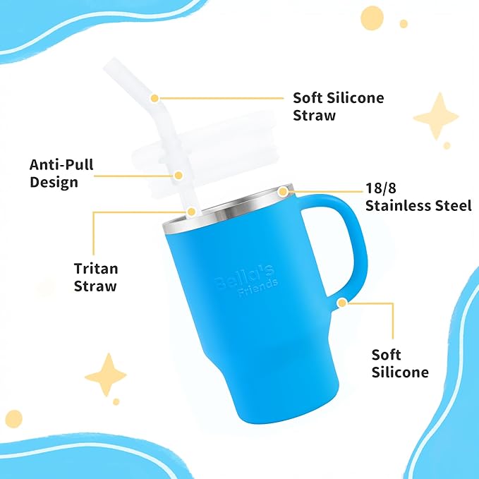 Bella's Friends Handy Mini Tumbler – Adorable 9 oz Sippy Cup for Toddlers 1-3 years old, Flexible Straw, Stainless Interior & Silicone Body, Leak‑Proof, Dishwasher Safe, Ideal for Travel or At Home