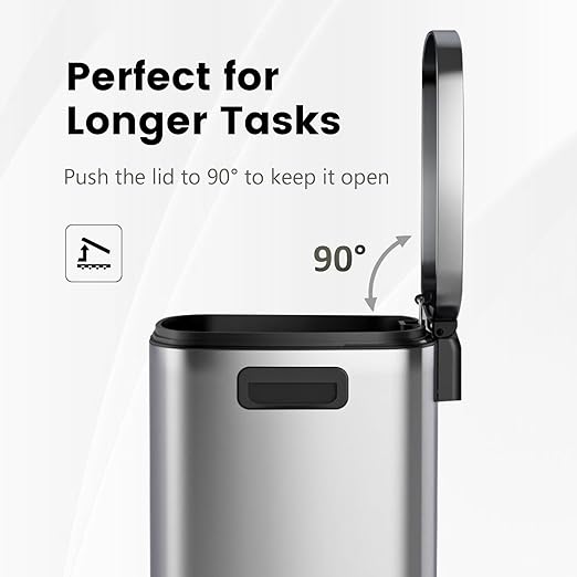 ELPHECO Kitchen Trash Can with Lid Soft Close, 13 Gallon / 50L Stainless Steel Pedal Garbage Can, Heavy-Duty Fingerprint Proof Step Wastebasket with 20 Bags, Removable Bucket, Home Office, Silver