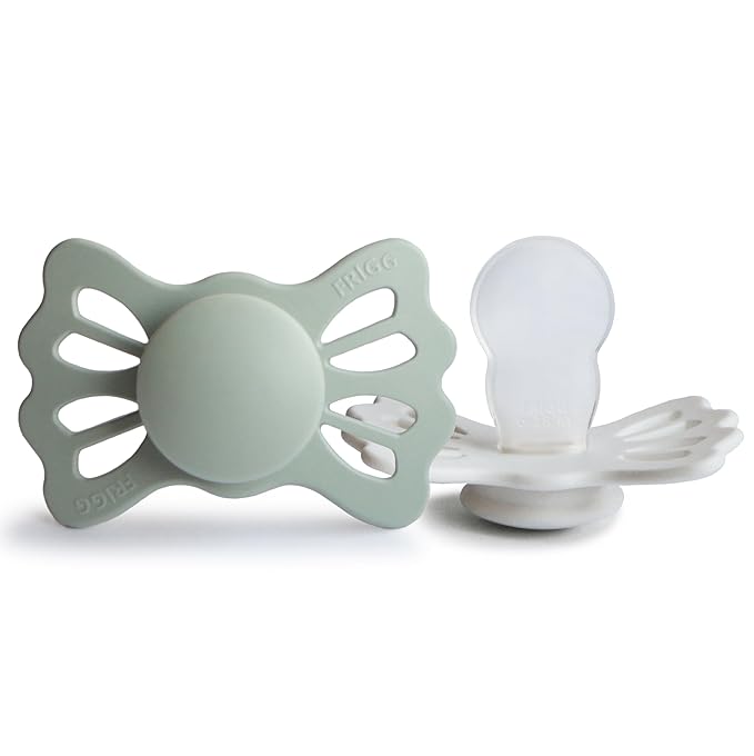 FRIGG Lucky Symmetrical SilkySoft Silicone Baby Pacifier | Made in Denmark | BPA-Free (Sage/Silver Gray, 6-18 Months)