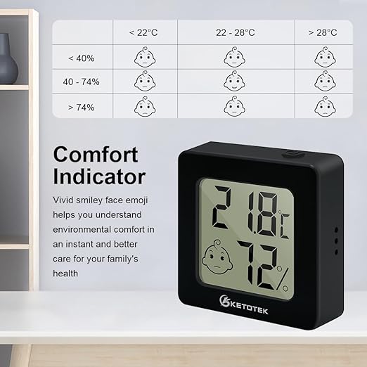 KETOTEK Mini Hygrometer Indoor Thermometers Humidity Meter 2 Pack Humidity Meters Gauge Digital Room Thermometer Hygrometer for Humidors Greenhouse Cellar Office