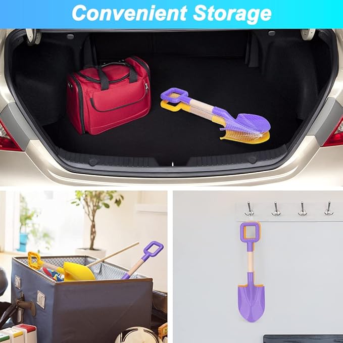 Amarlozn Beach Sand Shovels Toy for Kids, Jumbo Gardening Tool Kit, 16" Sturdy Long Handheld Wooden ABS Plastic Spade Scoop for Sand Snow Digging Planting, Summer Winter Backyard Fun (Purple, Yellow)