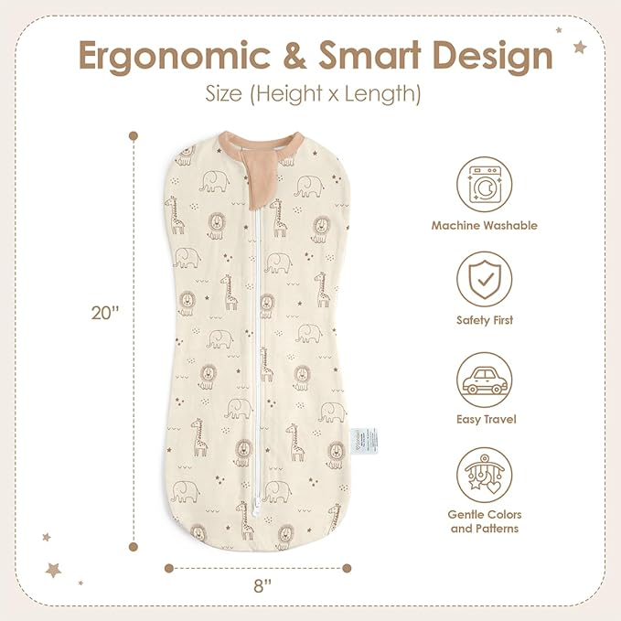 Baby Swaddle 0-2 Months, Cotton Arm-In Zipper Sleep Sack, Wearable Blankets Wrap for Newborn Infant Girls and Boys (Woodland Animal, Star Moon, Pack of 2)