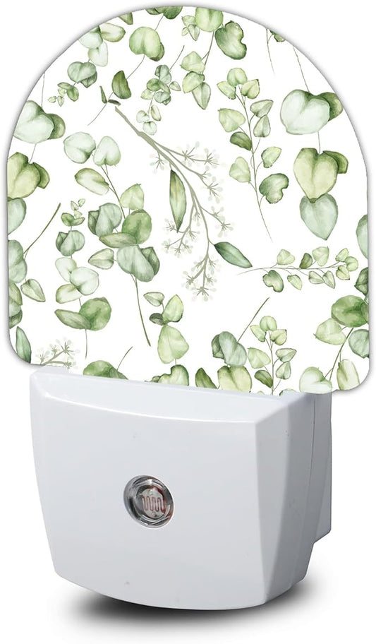 Green Eucalyptus Leaf Night Light,Night Lights Plug into Wall with Dusk to Dawn Sensor,Lamp for Bedroom Bathroom Hallway Nightlight for Women Girls