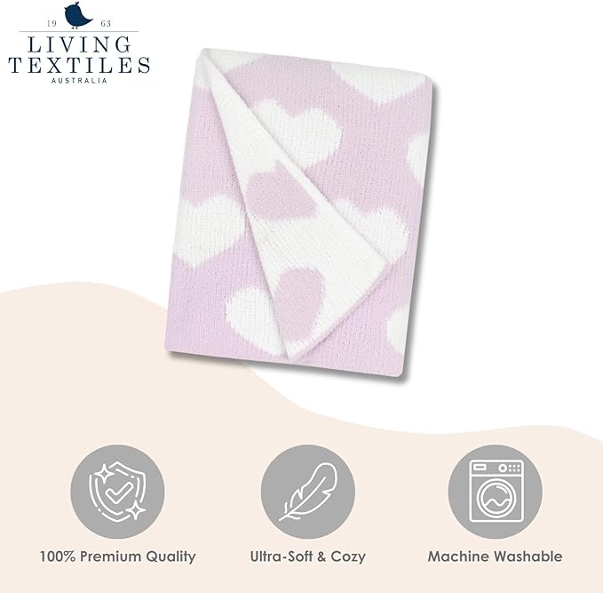 Living Textiles Purple Hearts Chenille Soft Baby Blanket Reversible Premium Cozy Fabric for Best Comfort - for Infant,Toddler,Newborn,Nursery,Boy,Unisex,Throw,Crib,Stroller,Gift, Purple Heart 40x30