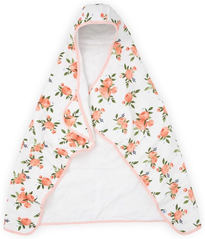 Little Unicorn Premium Hooded Bath Towel| Absorbent Cotton & Terry Blend | Larger Size, 1-6 Years (Watercolor Roses)