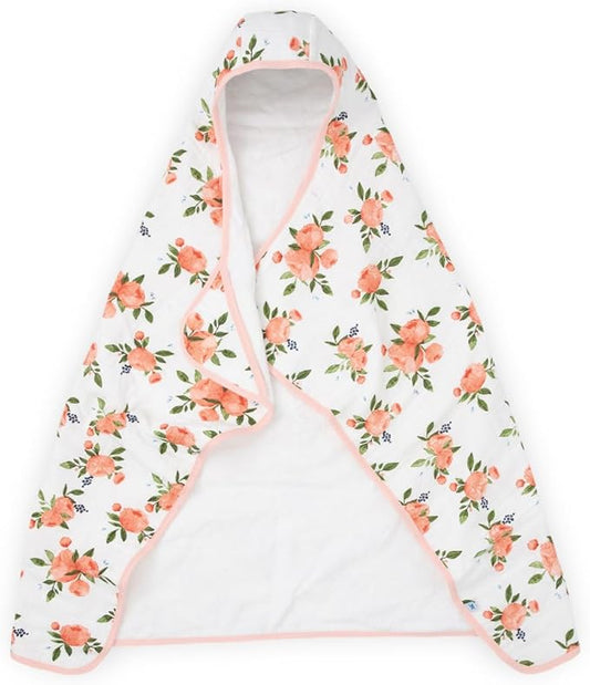 Little Unicorn Premium Hooded Bath Towel| Absorbent Cotton & Terry Blend | Larger Size, 1-6 Years (Watercolor Roses)