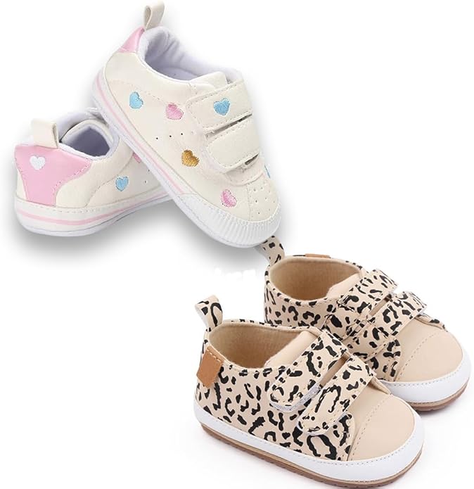 2Pairs Baby Shoes,Boys Girls Non-Slip Rubber Sole Sneakers,Unisex Infant Soft Lightweight First Walking Crib Shoes