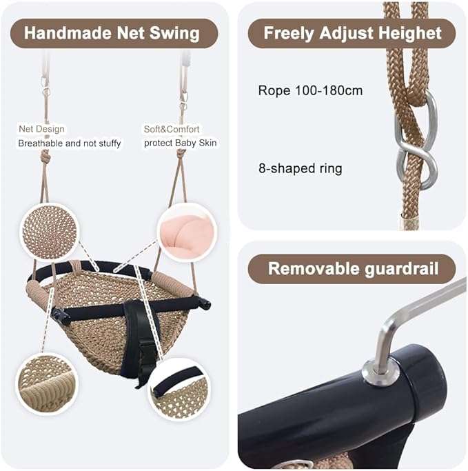 Toddler Swing&2-in-1 Baby Swing - Adjustable Rope Swing Seat for Kids | Indoor & Outdoor Durable Backyard Swing Set for Infants & Toddlers (Light Brown)