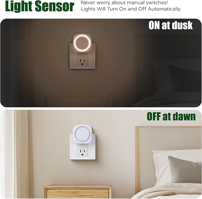 Warm White Night Lights Plug in to Wall,4 Packs Dimmable Night Light with Auto Dusk to Dawn Sensor,Soft Glow Night Light for Bathroom, Bedroom,Hallway, Stairs, Kitchen,Warm White
