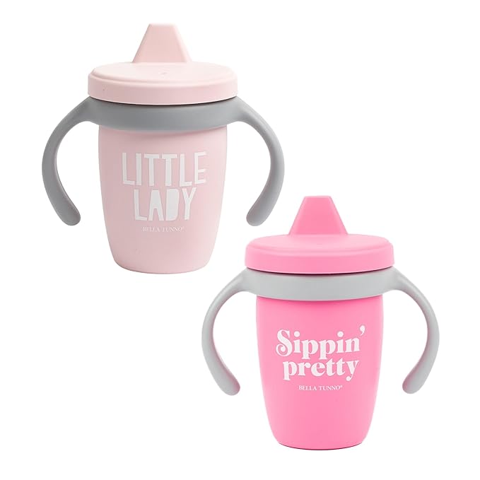 Bella Tunno Sippy Cup, Set of 2 Silicone Training Cups with Transition Handles for Infants, Toddlers & Kids, Babies 6-12 Months & Toddlers 1-3 Years, Boys & Girls, Little Lady & Sippin Pretty, 8 oz