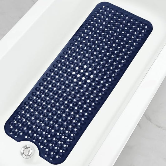 Linoows Bathtub and Shower Mats, 40x16 Inch Extra Large Non Slip Soft Bath Tub Mat with Suction Cups and Drain Holes for Bathroom Floor and Keep Tubs Clean, Machine Washable, Navy Blue