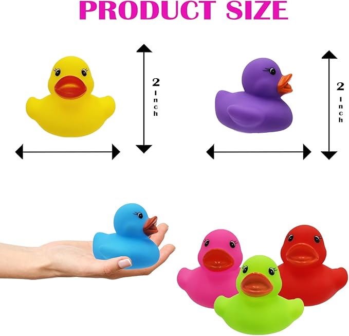 Classic Rubber Duck Toy Duckies for Kids, Six Solid Colors, Bath Birthday Gifts Baby Showers Classroom Summer Beach and Pool Activity, 2" (12-Pack)