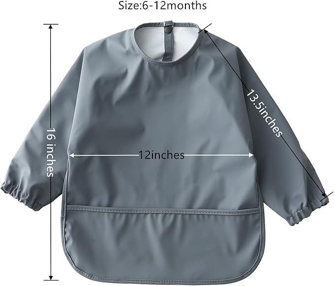 GZMM Waterproof Baby Bibs,Infant Toddler Long Sleeve Feeding Bib With Food Catcher,Wipe Clean & Washable