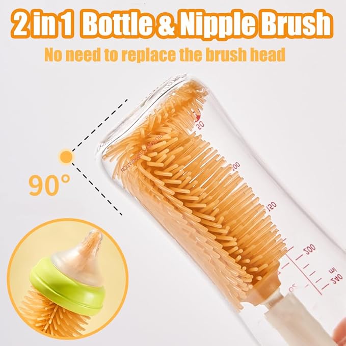 Baby Bottle Brush -YIMIKE Travel Baby Bottle Brush Cleaner Set with Silicone Nipple & Bottle Brush,Straw Brush,Soap Dispenser and Rack - Water Bottles Cleaning Too