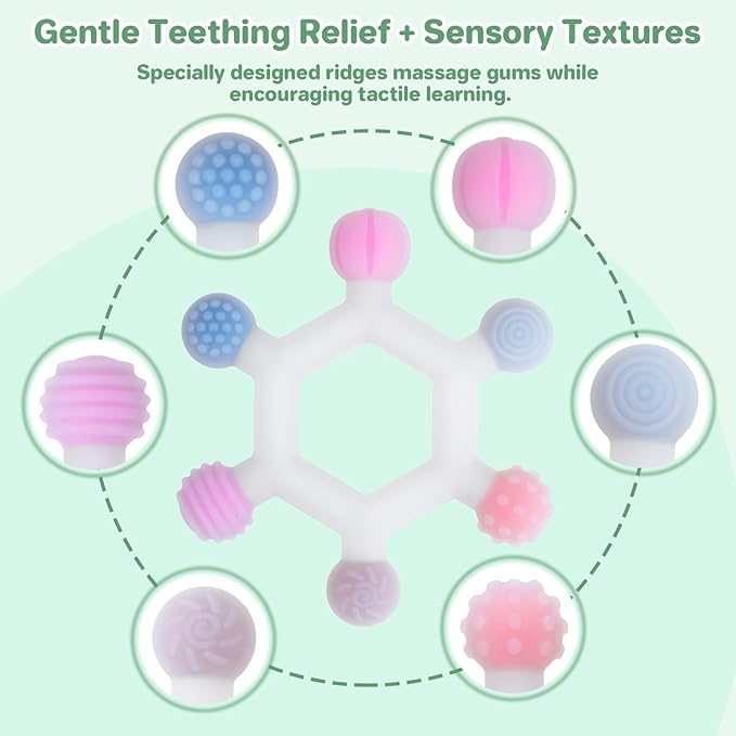 3 Pack Baby Teething Toys, BPA-Free Silicone Baby Teether Toys Teething Relief, Chew Toy for Babies 6-24 Months (Colorful)