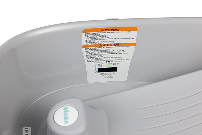 BEABA by OKBaby, Onda Baby Bath, Ergonomic Multi-Position tub for Infants and Babies up to 12 Months, Integrated Water Thermometer, Made in Italy, Grey