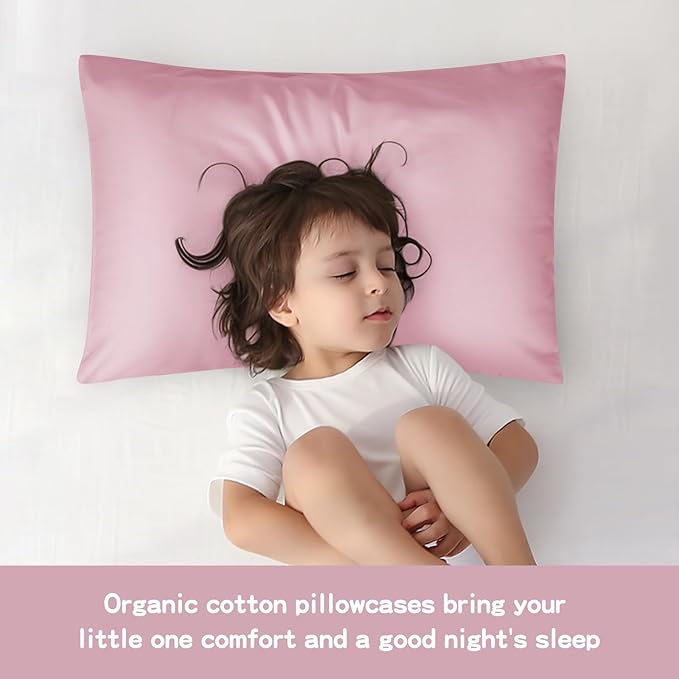 Organic Cotton Toddler Pillowcase 2 Pack, 14 x 20 Travel Pillow Case Cover for Babies, Kids, Boys and Girls, Soft and Breathable Small Pillow Cases with Envelope Closure, Lotus Pink