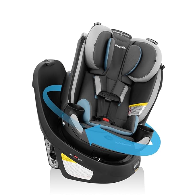 Evenflo Revolve360 Slim 2-in-1 Rotational Car Seat with Quick Clean Cover (Stow Blue)