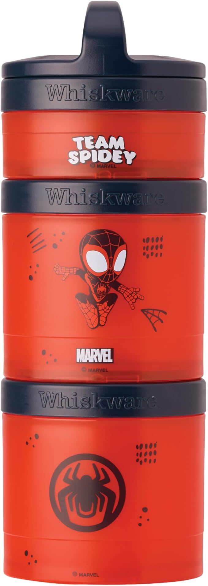 Whiskware Spider-Man Team Spidey Stackable Snack Containers for Babies, Kids, and Toddlers, 3 Stackable Snack Cups for School or Travel, Cupholder Friendly, Miles Morales