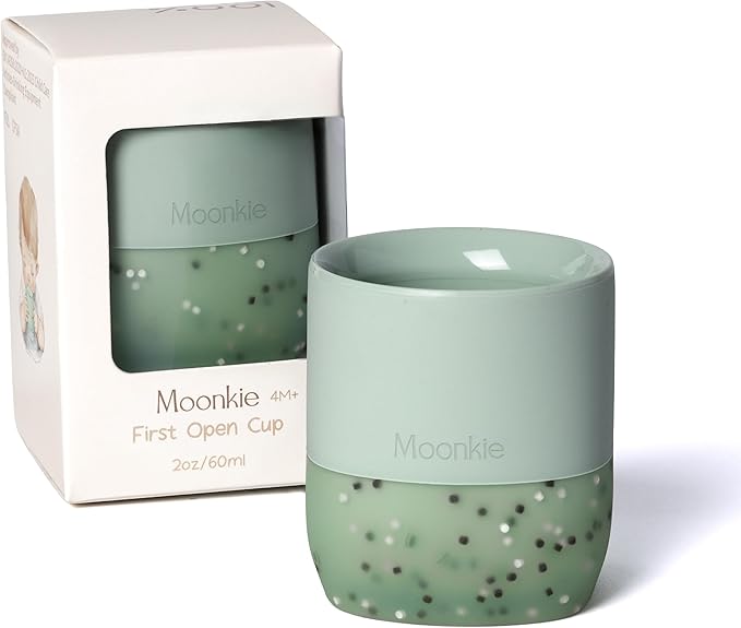 Moonkie Silicone Baby Cup 4 Months+ | Tiny Open Training Cup for Infants with Confetti Sprinkles | Baby-Led Weaning Essential | 2 oz (Mint, 1 Pack)