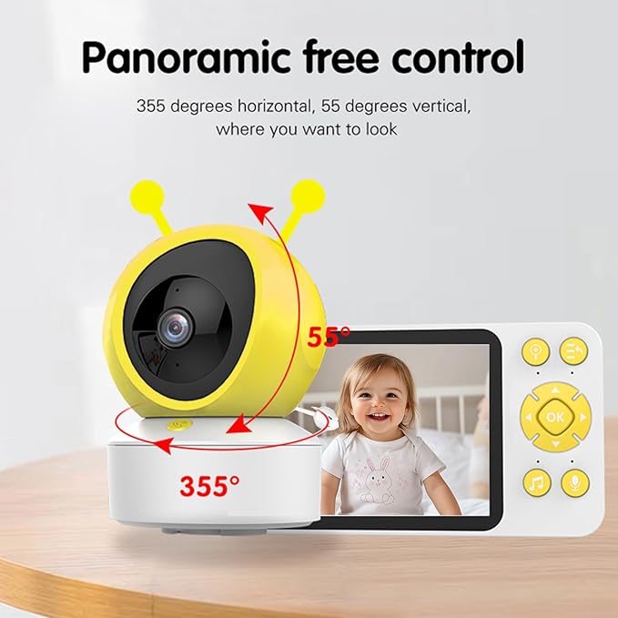 Baby Monitor Wifi Smartphone with App and Screen, 5" Video Baby Monitor with Camera and Audio, Long Range Night Vision, 2-Way Audio, Portable Cry Motion Detection for Home, Temper Humidity Sensor