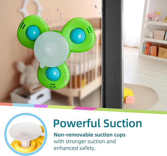 LiKee Strong Suction Cup Fidget Rotating Sensory Bath Toys for Baby, Airplane Car Travel Table & Window Toys for Toddler Boys and Girls, 12+ Months