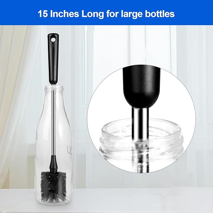 Bottle Brush, Long Stainless Steel Handle Water Bottle Brush Cleaner, Sports Bottle Scrubber, Kitchen Scrub Cleaning Brushes for Beer Bottles, Cups, Wine Glasses, Coffee Mugs, Tumblers, Thermos